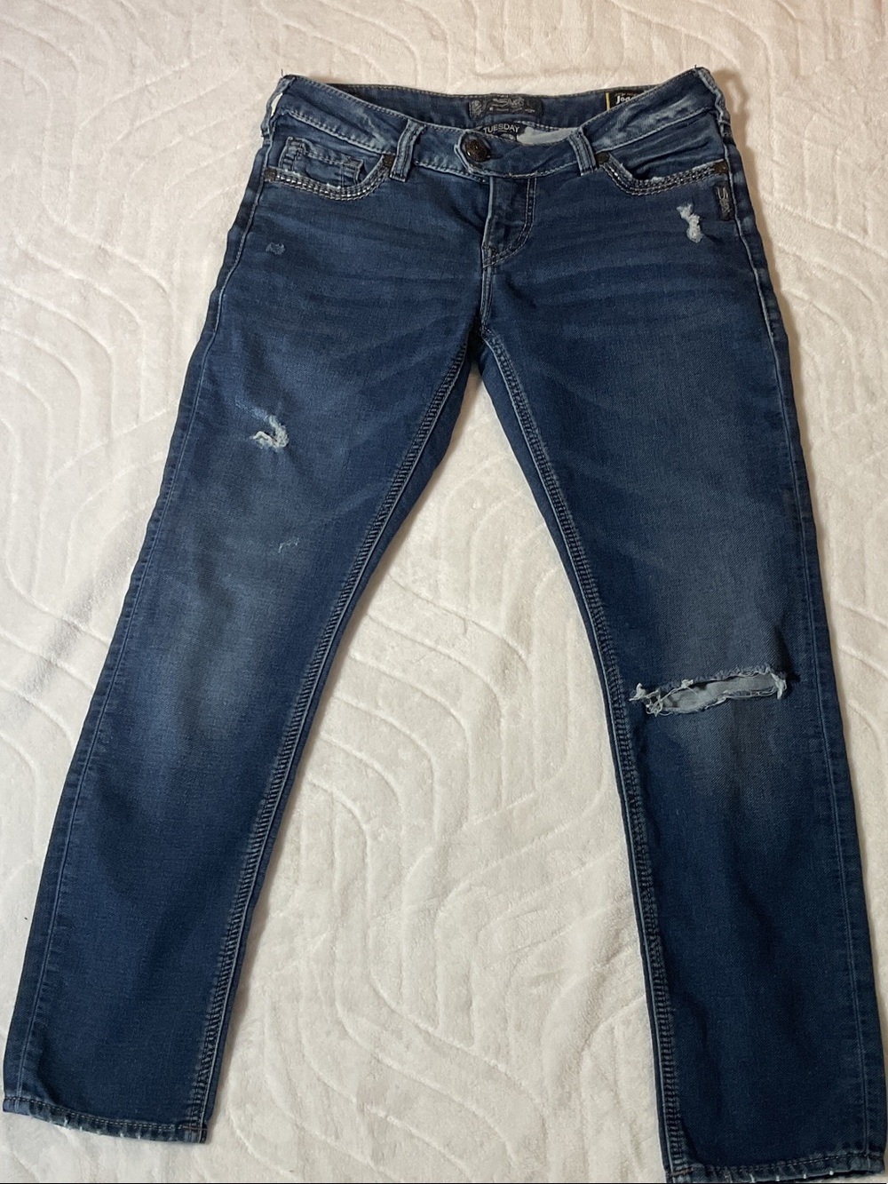Dark Blue SILVER Distressed Women’s Tuesday jeans